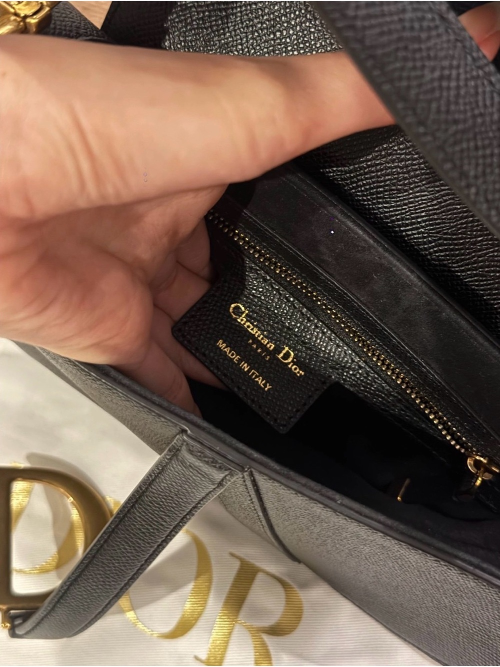 CHRISTIAN DIOR Black Leather Saddle Bag Mini size Gold Hardware Iconic NEW - Picture 5 of 7